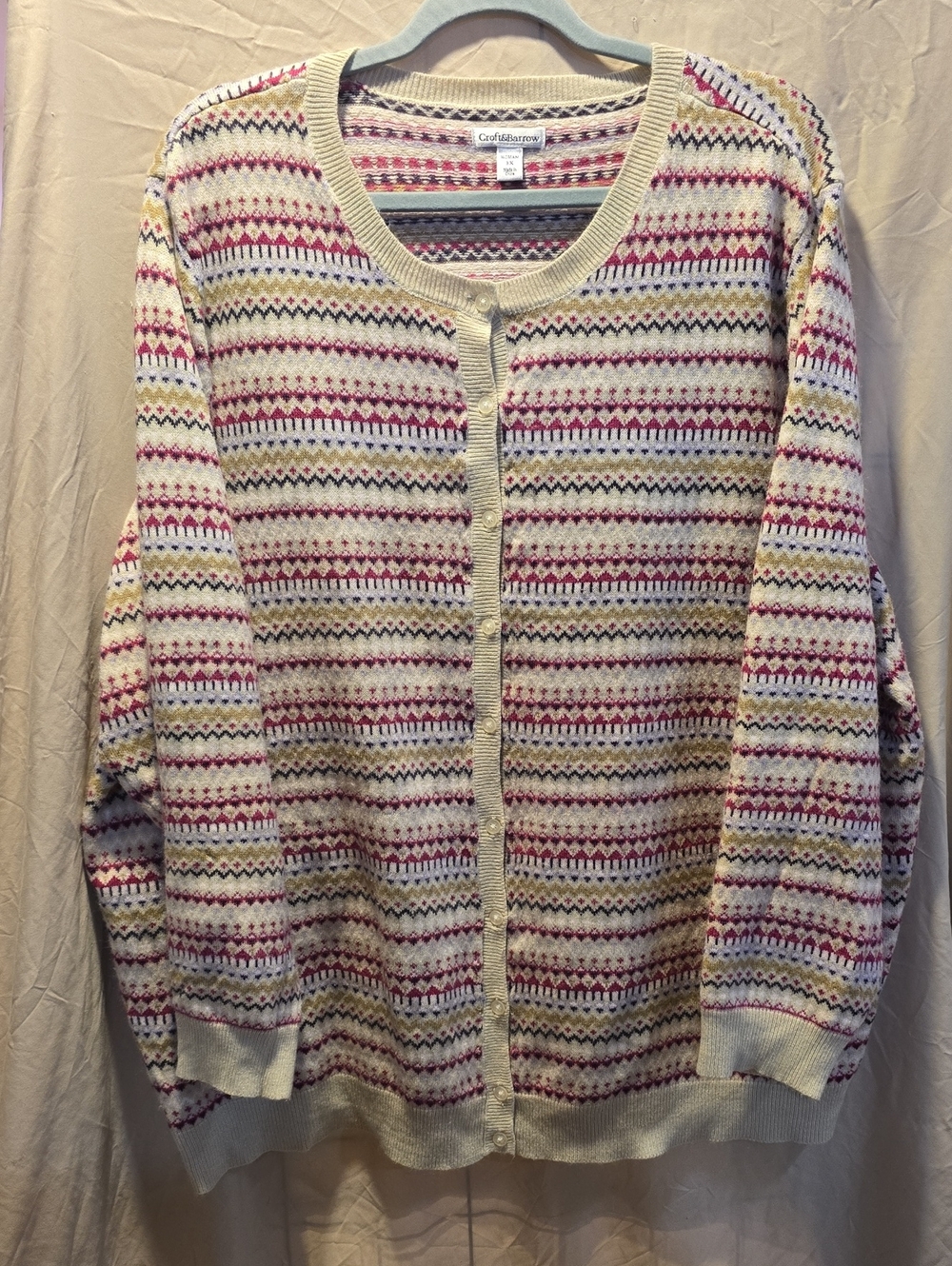 croft & barrow Cream Multicolor Fair Isle Button-Front Cardigan